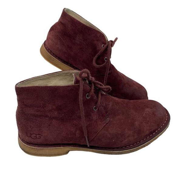 UGG Suede Lace Up Boots Mens Size 9 Wine Color main image 5